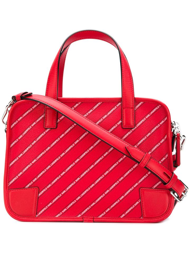 Karl Lagerfeld Striped Logo Bowling Bag - Red