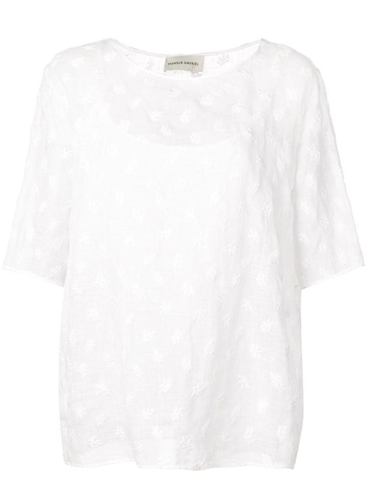 Mansur Gavriel Floral Embroidery Top - White