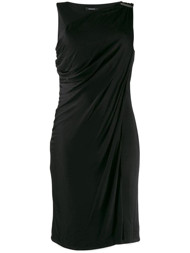 Versace Pre-owned Buckle Detail Draped Dress - Black