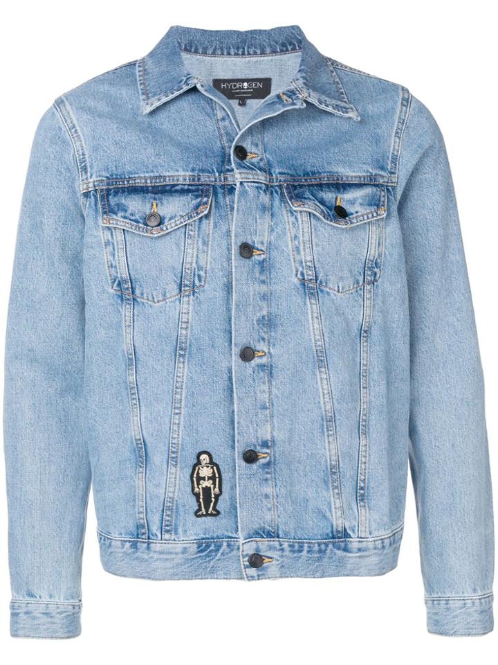 Hydrogen Embroidered Skeleton Detail Denim Jacket - Blue