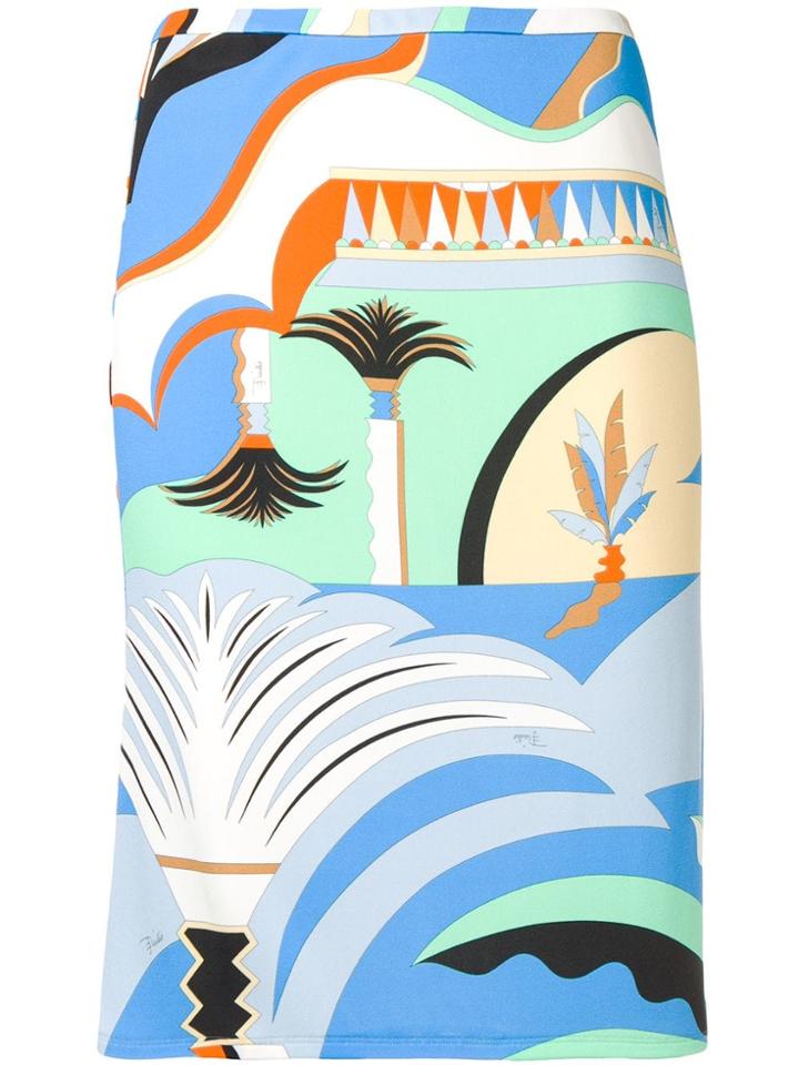 Emilio Pucci La Villa Print Pencil Skirt - Blue