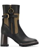 See By Chloé Colour Block Chunky Heel Boots - Black