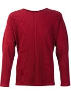 Homme Plissé Issey Miyake Pleated Crew Neck Sweatshirt - Red