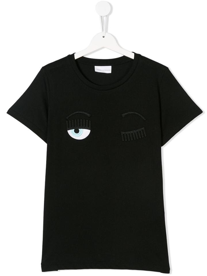 Chiara Ferragni Kids Teen Wink Embroidered T-shirt - Black