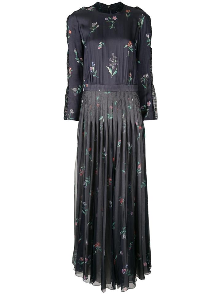 Giorgio Armani Printed Long Pleated Dress - Blue