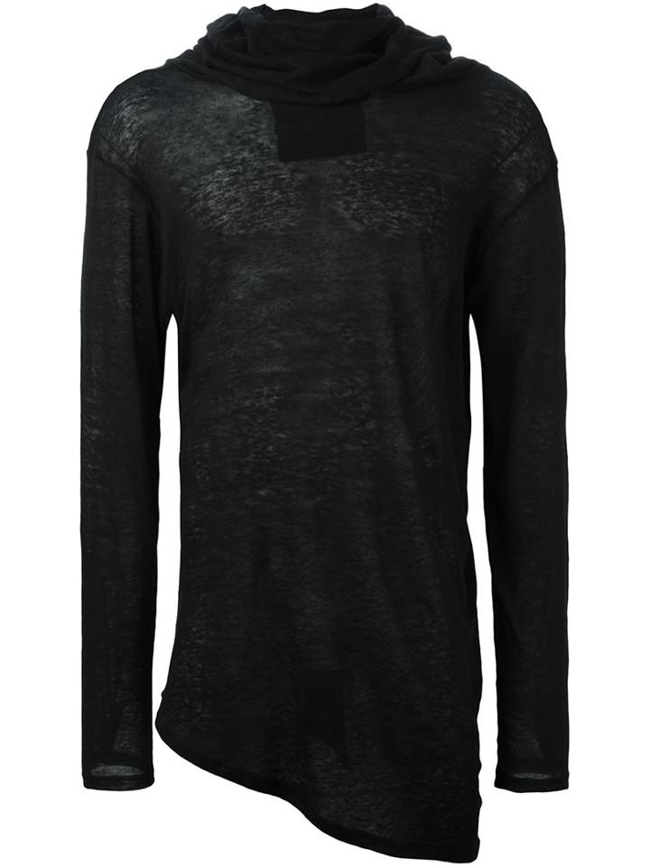 Alchemy Cowl Neck Asymmetric Hem Top, Men's, Size: Large, Black, Cotton/spandex/elastane