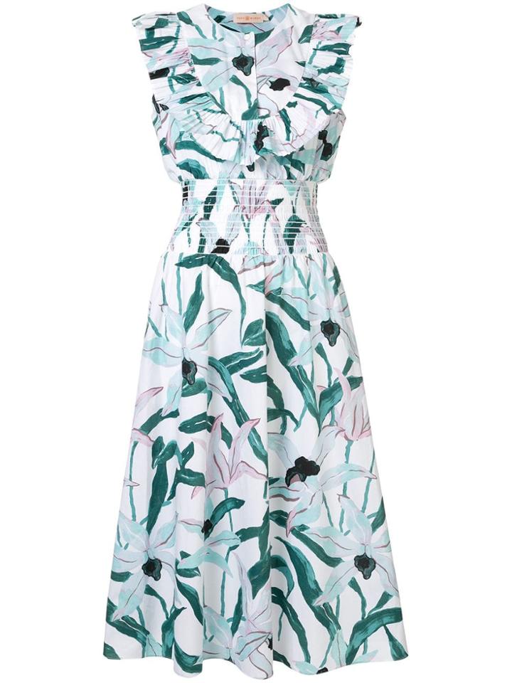 Tory Burch Floral Ruffle Bib Dress - Multicolour