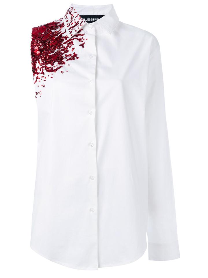 Filles A Papa Crash Embellished Asymmetric Shirt, Women's, Size: 1, White, Cotton/spandex/elastane