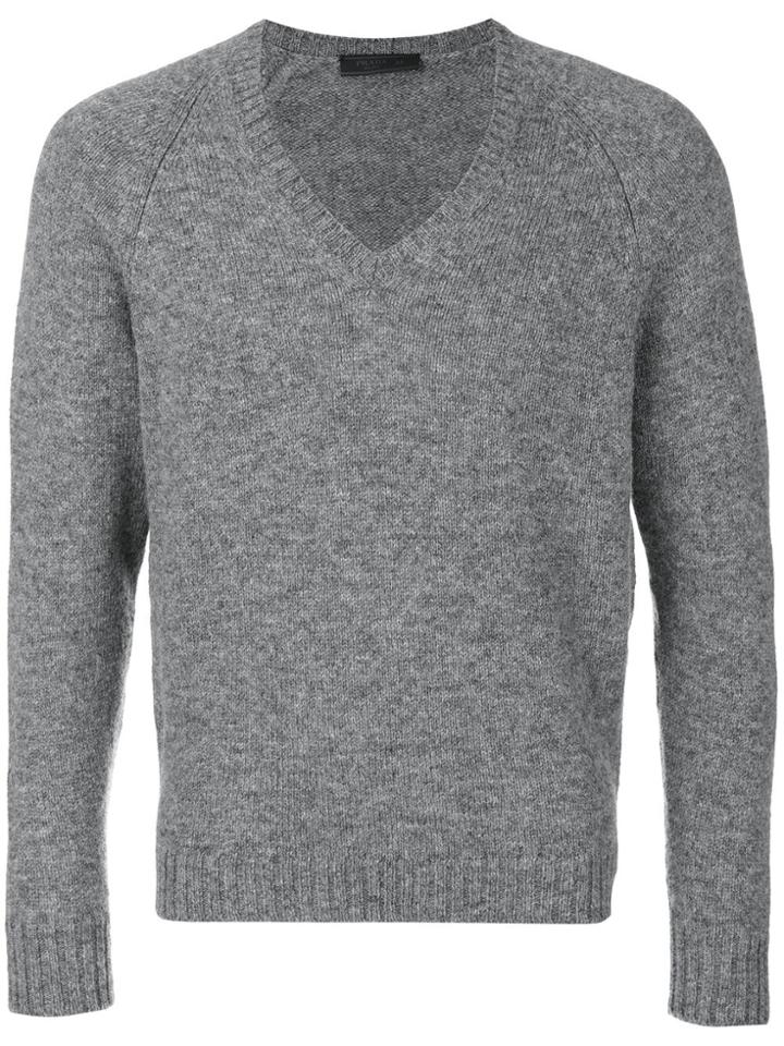 Prada Deep V-neck Slim-fit Jumper - Grey