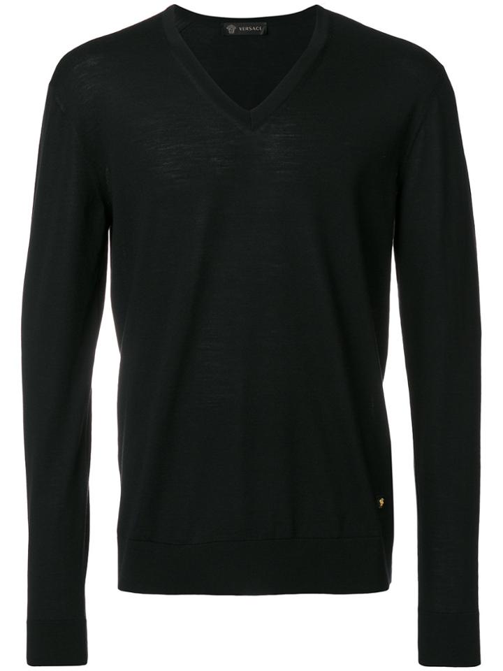 Versace V-neck Slim-fit Jumper - Black