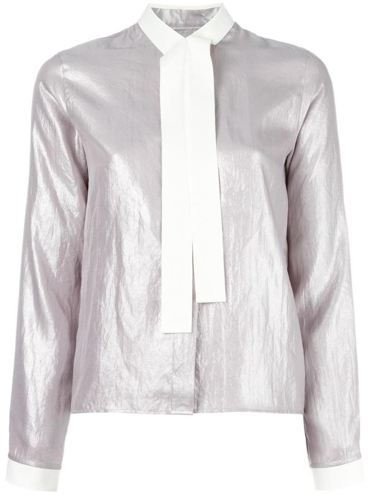 Mm6 Maison Margiela Tie Neck Metallic Shirt, Women's, Size: 38, Grey, Polyester