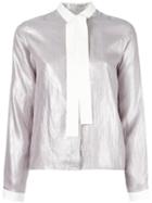 Mm6 Maison Margiela Tie Neck Metallic Shirt, Women's, Size: 38, Grey, Polyester