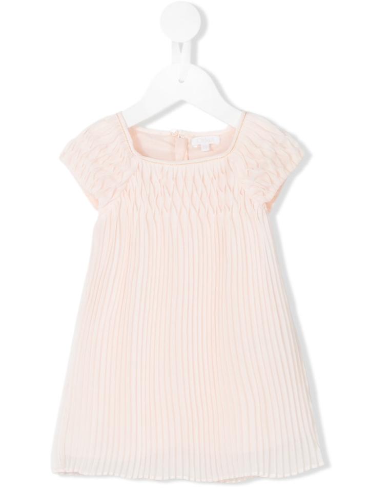 Chloé Kids - Plissé Shortsleeved Dress - Kids - Cotton/polyester - 18 Mth, Pink/purple