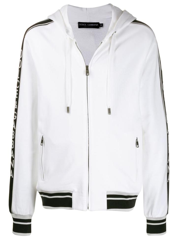 Dolce & Gabbana Logo Stripe Zip-up Hoodie - White