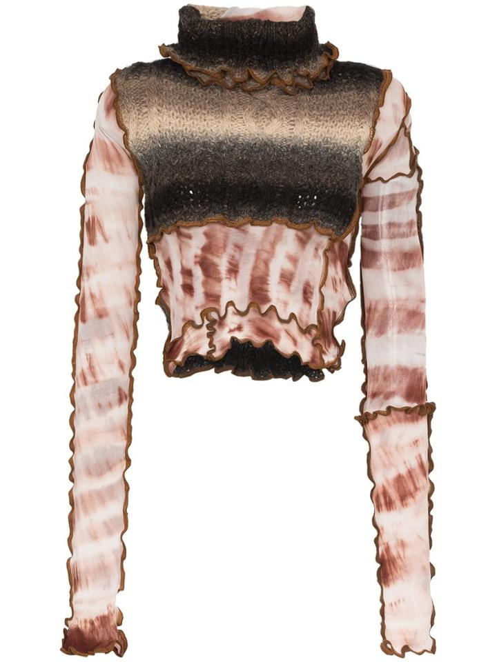 Asai Contrast Panel Tie-dye Top - Brown