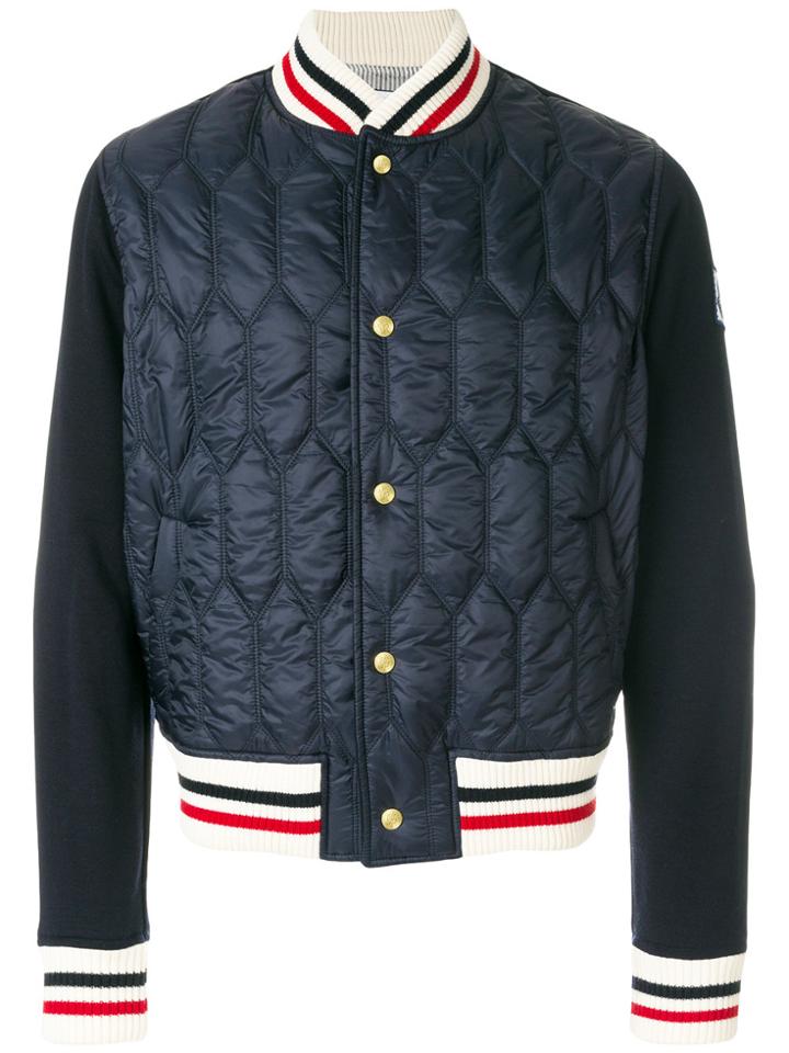 Moncler Gamme Bleu Tri-colour Trim Quilted Bomber Jacket - Blue