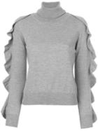 Blugirl - Turtleneck Frilled Knitted Blouse - Women - Wool - 44, Grey, Wool
