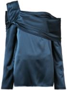 Baja East Draped One Shoulder Top, Women's, Size: 1, Blue, Triacetate