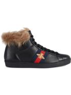 Gucci Ace High-top Sneaker With Fur - Black