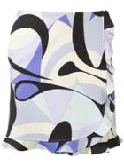 Emilio Pucci Alex Print Ruffle Trim Skirt - Blue
