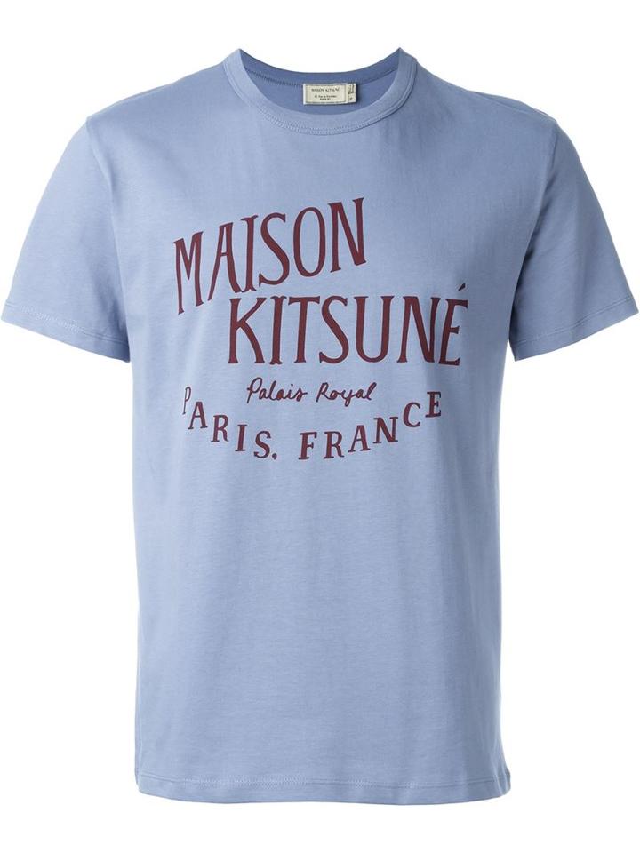 Maison Kitsuné Logo Print T-shirt, Men's, Size: M, Blue, Cotton