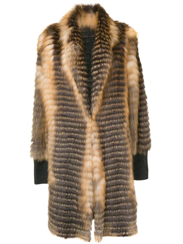 Liska Striped Single-breasted Coat - Brown