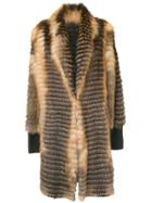 Liska Striped Single-breasted Coat - Brown