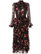 Giambattista Valli Floral Tiered Ruffle Dress - Black