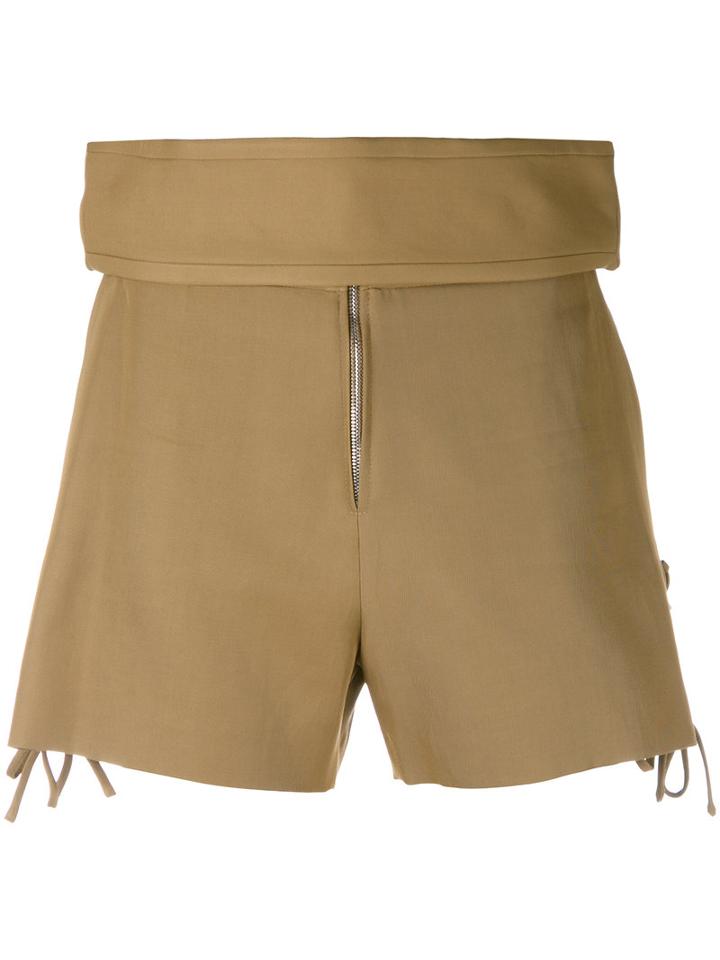 Iro - Thick Waistband Shorts - Women - Cotton/viscose - 38, Women's, Green, Cotton/viscose