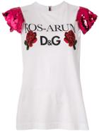Dolce & Gabbana Sequinned Ros-arum Printed Top - White