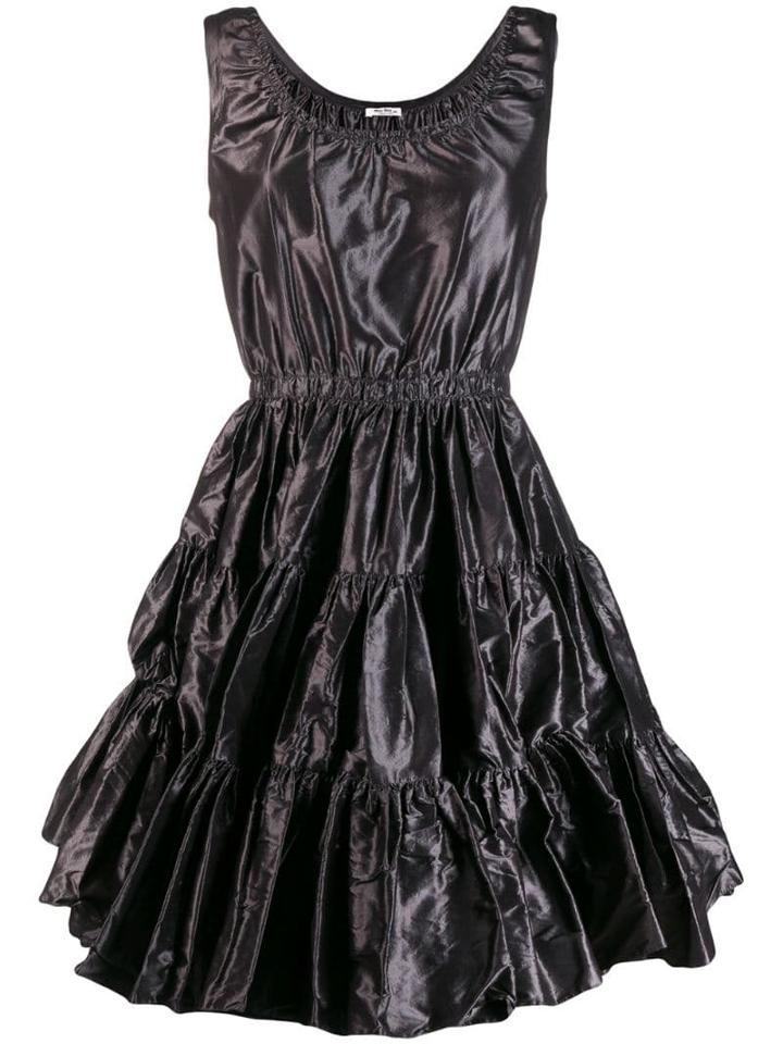 Miu Miu Ruched Silk Flared Dress - Grey