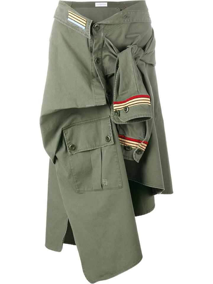 Faith Connexion Stripe Asymmetric Shirt Skirt - Green