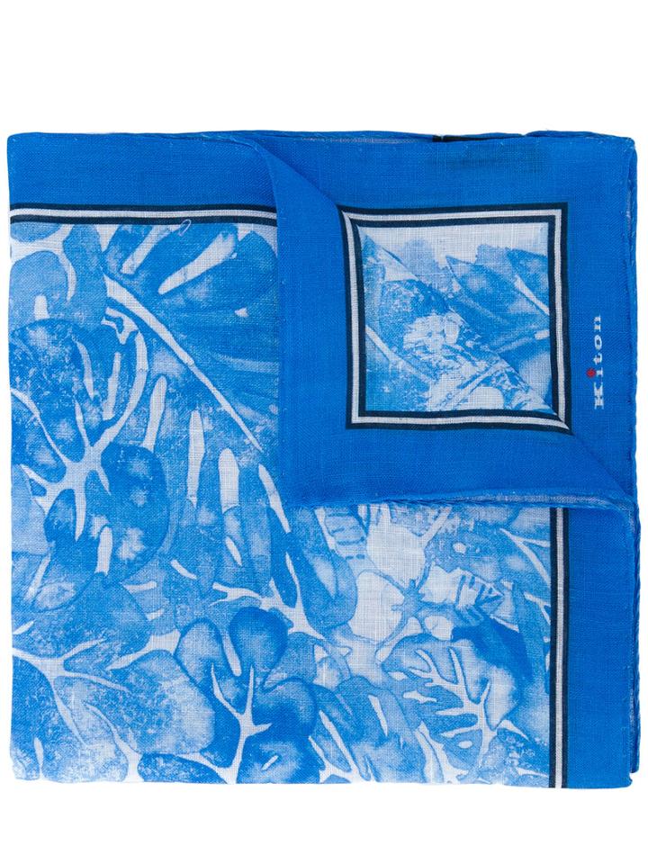 Kiton - Floral Print Pocket Square - Men - Linen/flax - One Size, Blue, Linen/flax