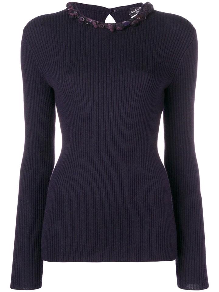 Chanel Vintage Embellished Ribbed Jumper - Purple