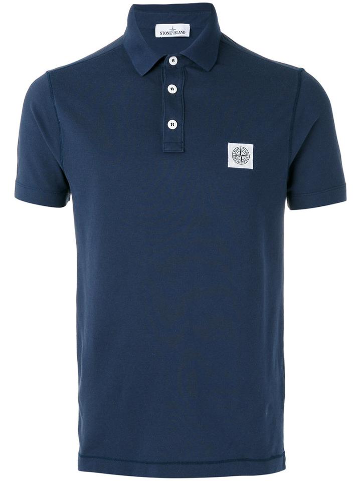 Stone Island Logo Patch Polo Shirt, Men's, Size: Xl, Blue, Cotton/spandex/elastane