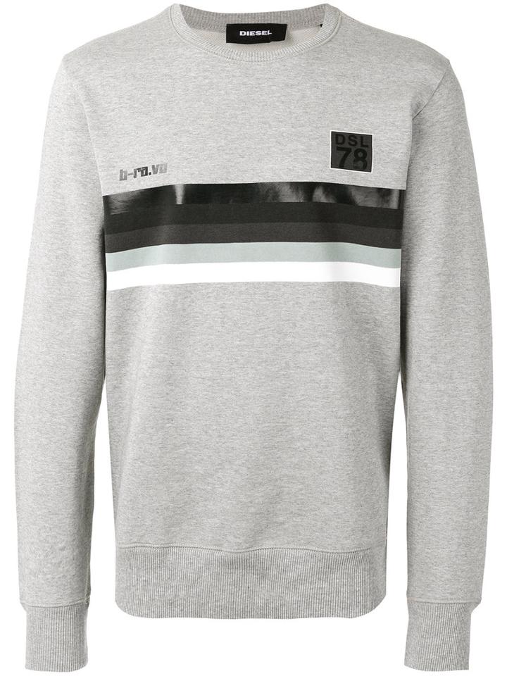 Diesel Striped Panel Sweatshirt, Men's, Size: Xl, Grey, Cotton