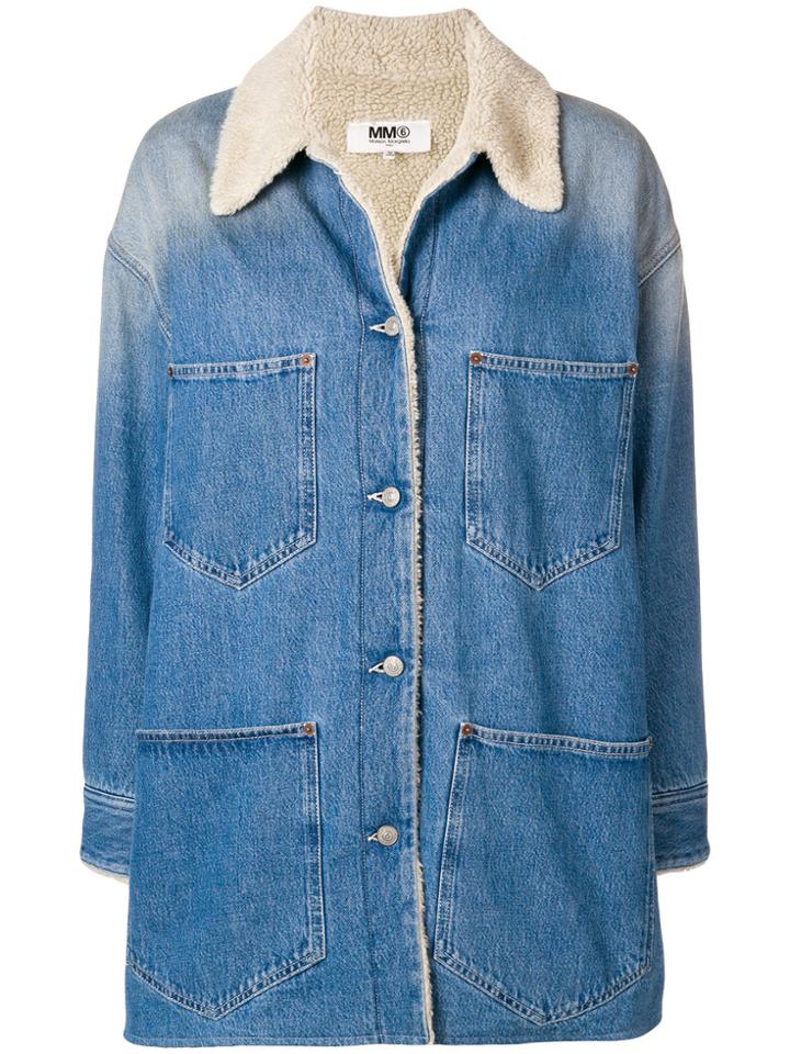 Mm6 Maison Margiela Faux Shearling Lined Denim Jacket - Blue