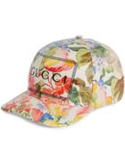 Gucci Baseball Hat With Floral Print - White