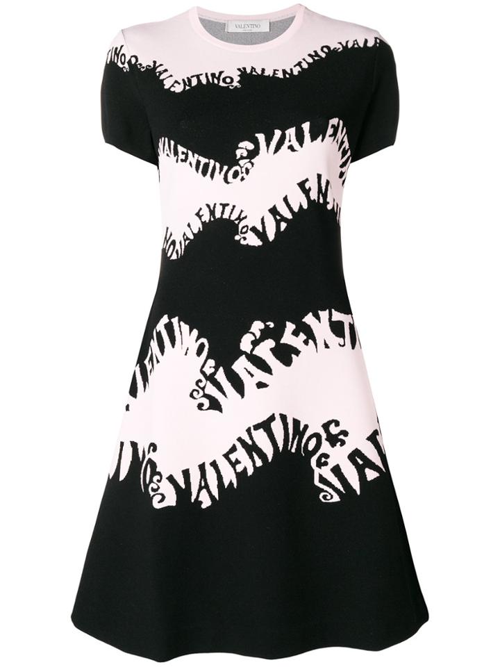 Valentino Contrast Logo Print Dress - Black