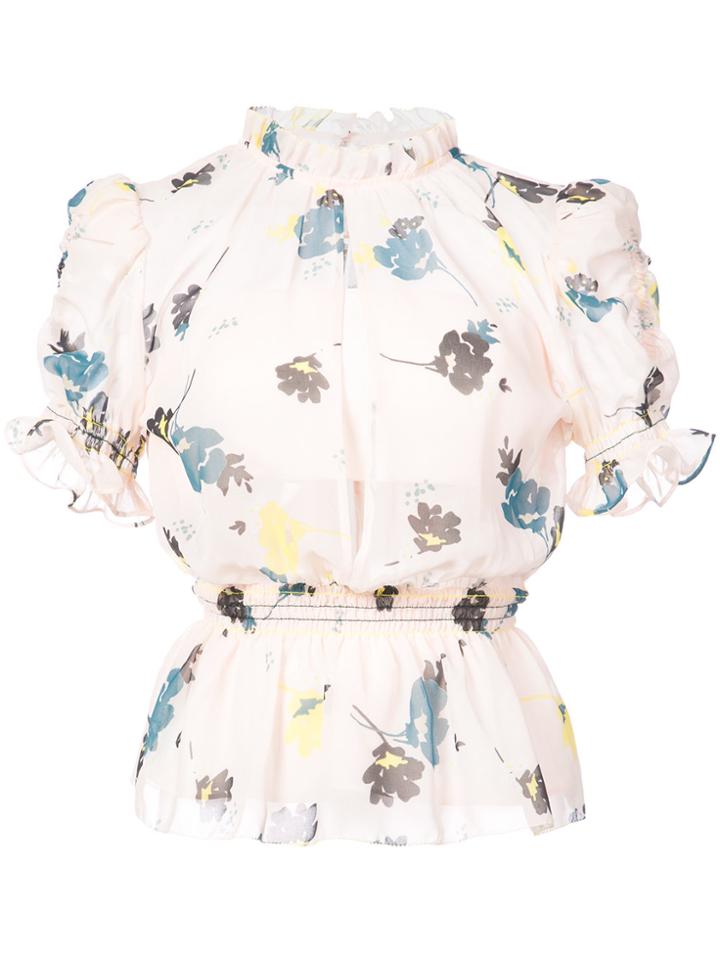 Self-portrait Floral Ruffle Peplum Top - Pink & Purple
