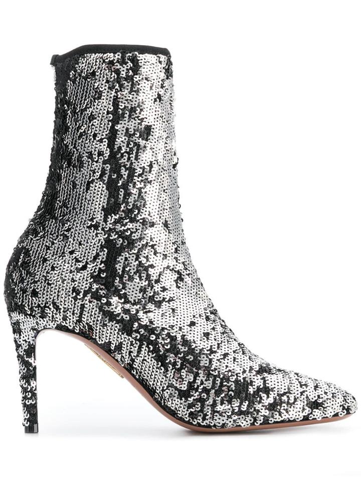 Aquazzura Sequin Embellished Ankle Boots - Metallic