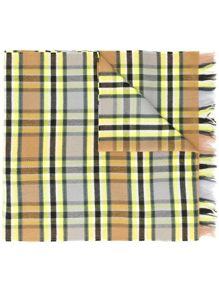 Closed Check Print Frayed Scarf - Grey