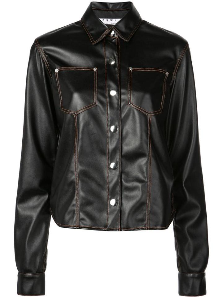 Proenza Schouler Pswl Faux Leather Button Down Shirt - Black