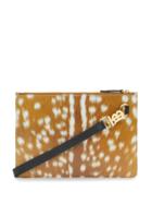 Burberry Deer Print Leather Zip Pouch - Brown