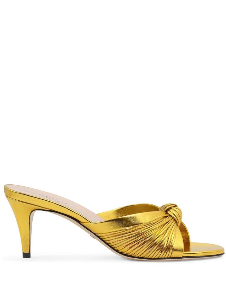 Gucci Knot Detail Metallic Sandals - Gold