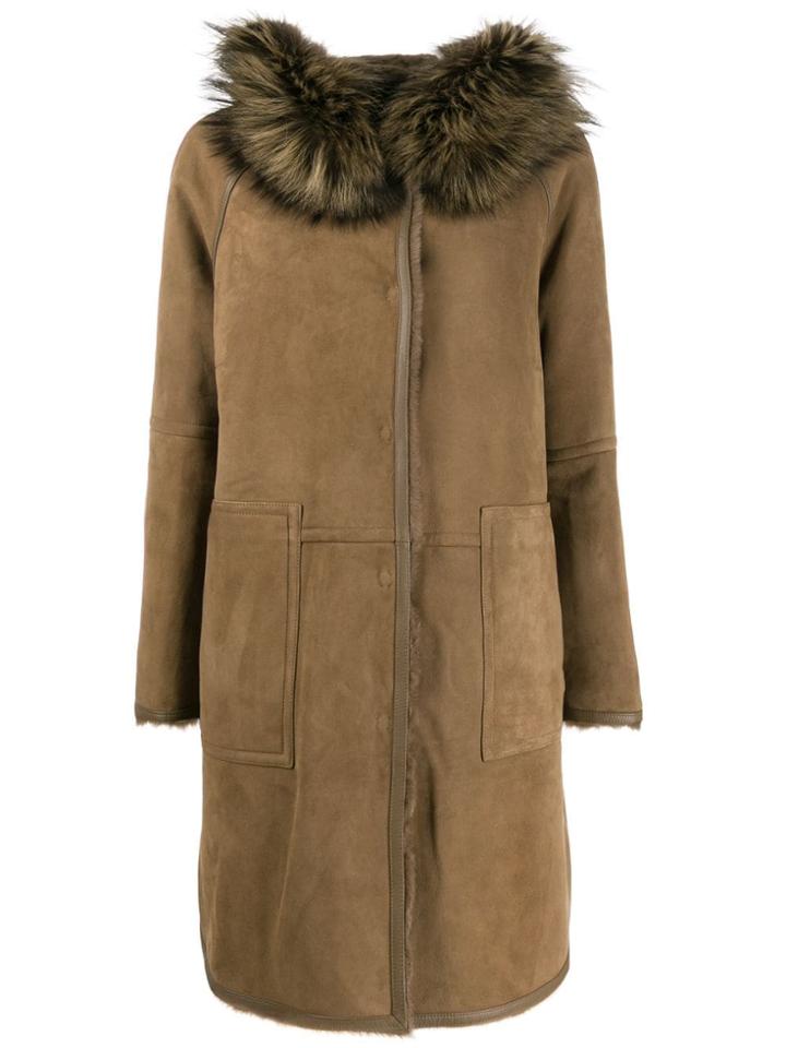 Yves Salomon Hooded Fur Coat - Brown