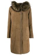 Yves Salomon Hooded Fur Coat - Brown