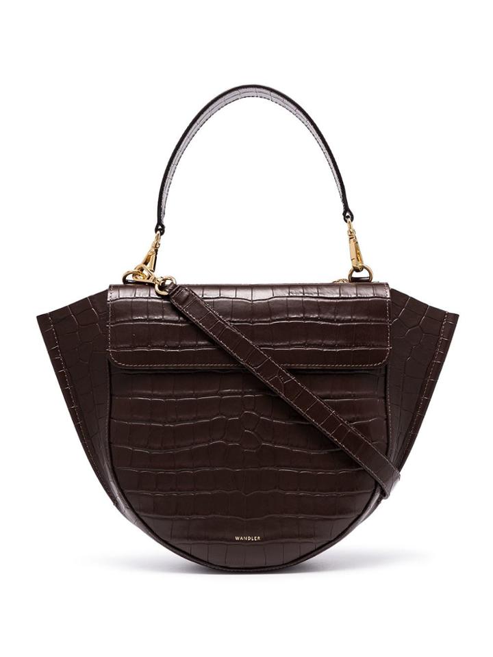 Wandler Brown Hortensia Medium Crocodile Embossed Leather Shoulder Bag