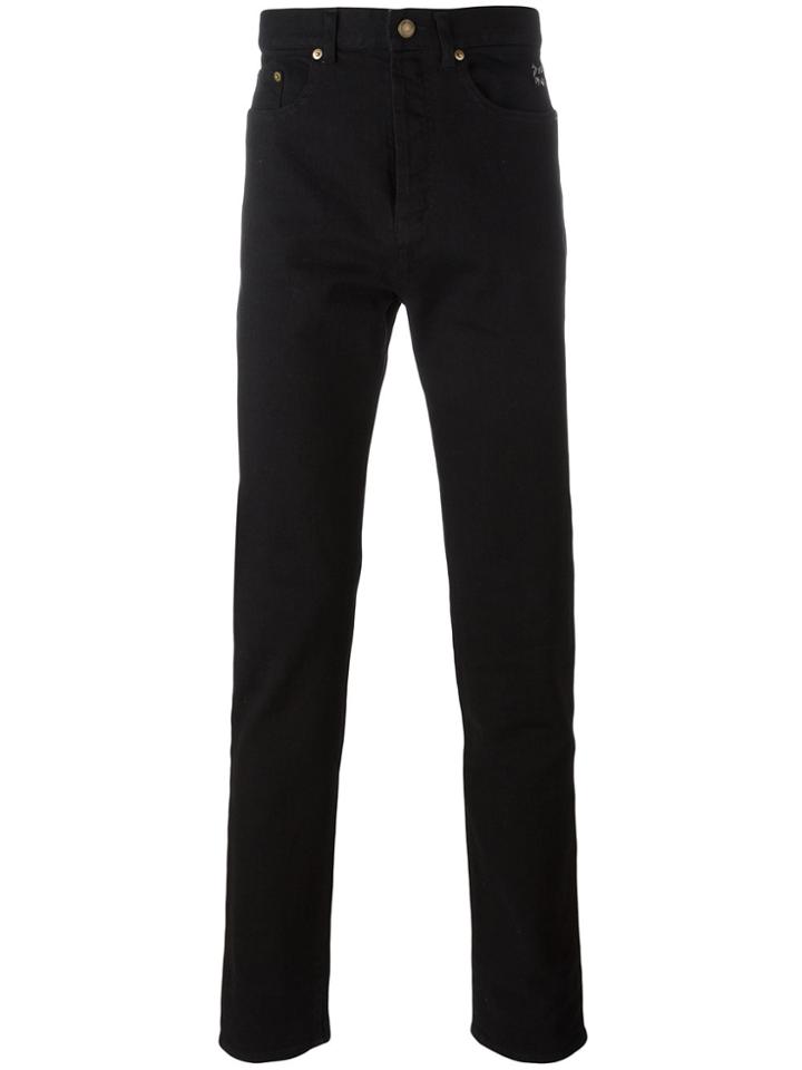 Saint Laurent Embroidered Slim Fit Jeans - Black