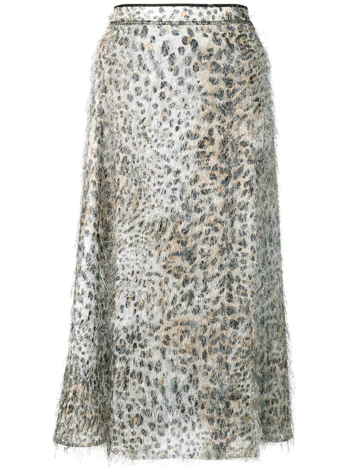 Mcq Alexander Mcqueen Leopard Flared Midi Skirt - Neutrals